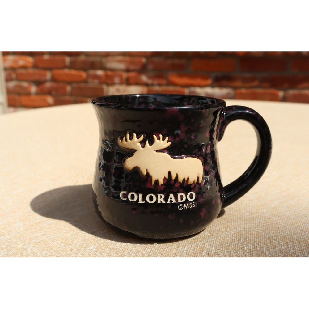 Colorado Moose Ceramic 16oz Coffee Mug Purple Brown Speckled Glaze Souvenir MSSI